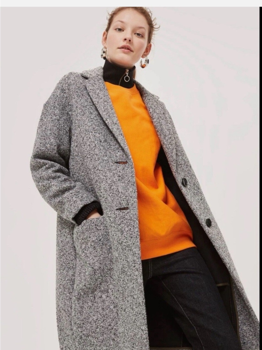 Topshop Gray Tweed Long Pea Coat